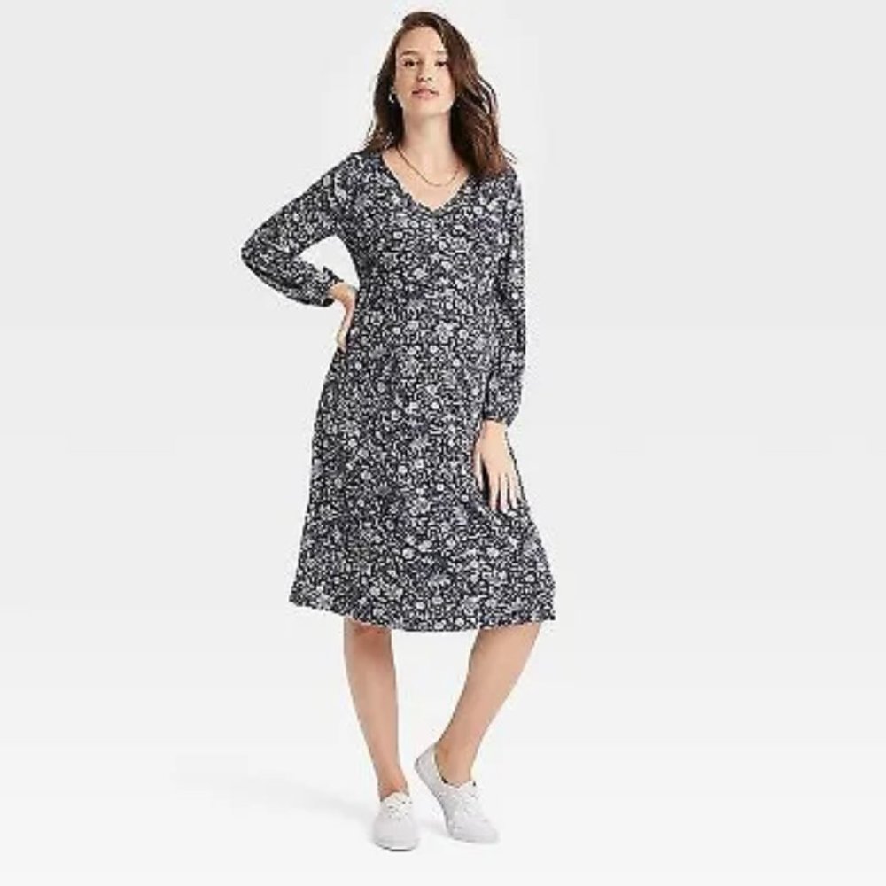 NWT - Long Sleeve Smocked Shoulder Knit Maternity Dress by Ingrid & Isabel